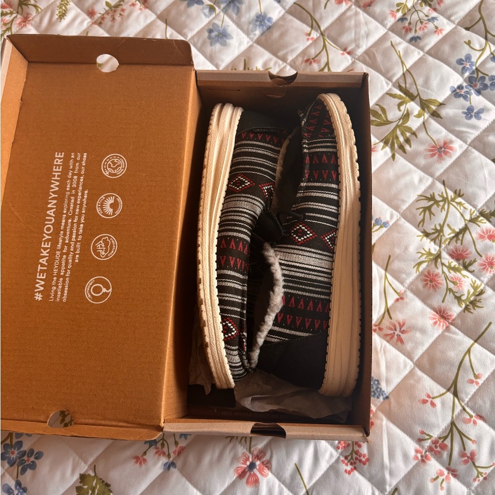 Hey Dude Women's Black Patterned Slip-On Shoes